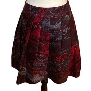 NWT Halston Hertiage Red Abstract Print Silk Above The Knee Length Skirt Sz-2